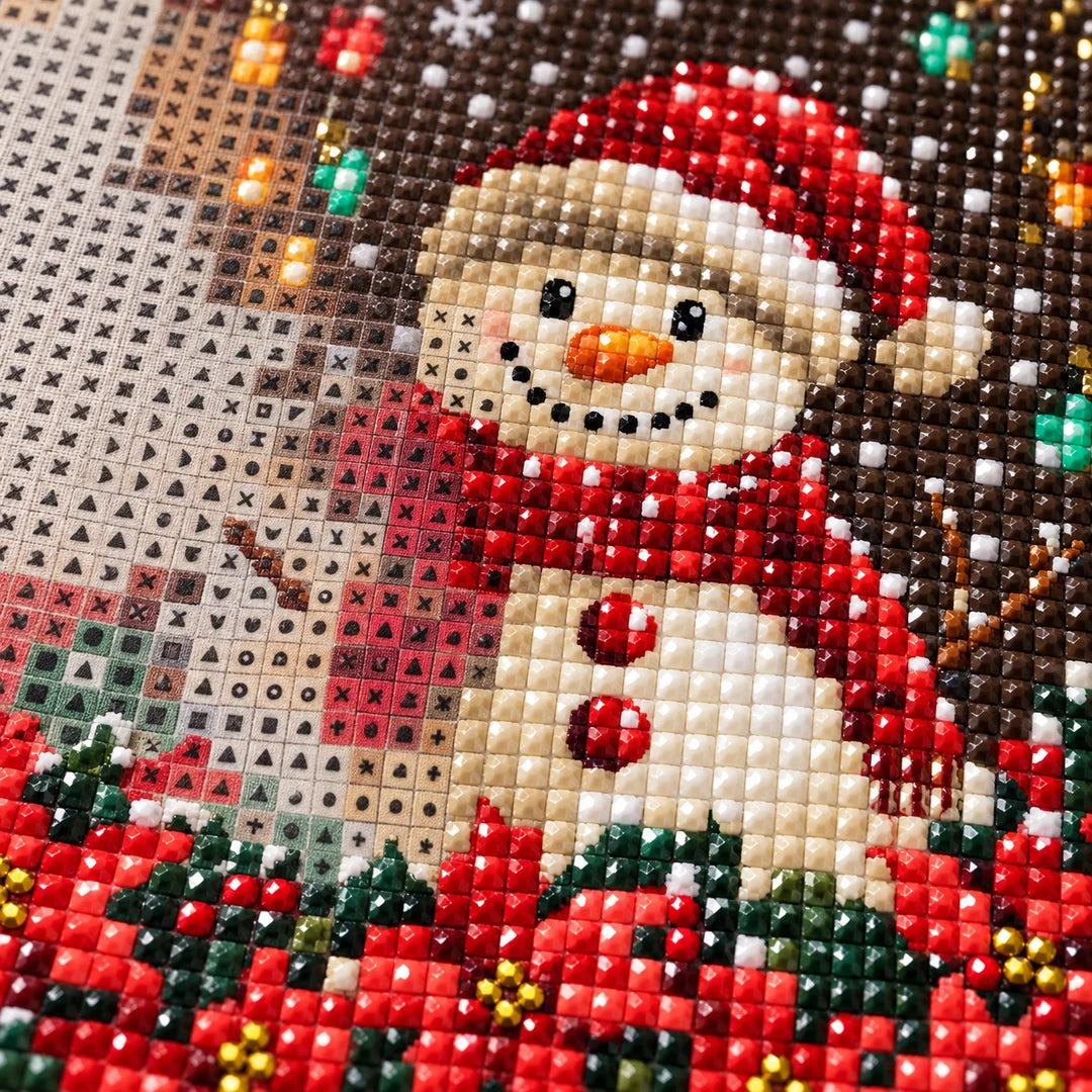 snowman with poinsettias diamond painting drill and canvas detail