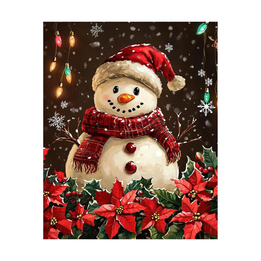 snowman with poinsettias diamond painting finished artwork