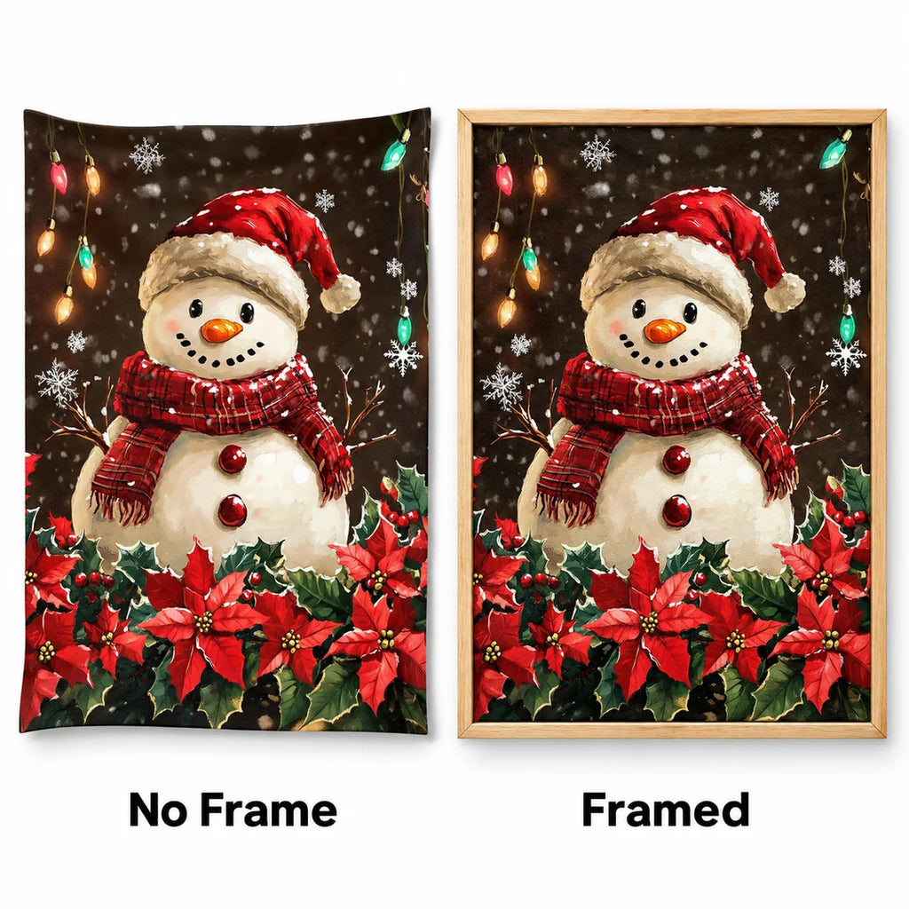 snowman with poinsettias diamond painting No Frame and Framed comparison