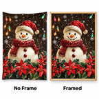 snowman with poinsettias diamond painting No Frame and Framed comparison