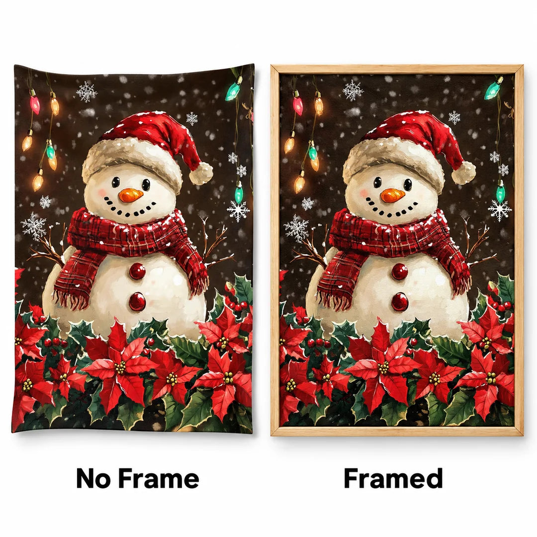 snowman with poinsettias diamond painting No Frame and Framed comparison