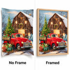red truck by a snowy cabin diamond painting No Frame and Framed comparison