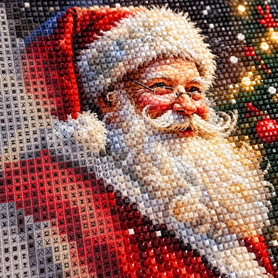 Santa portrait diamond painting drill and canvas detail