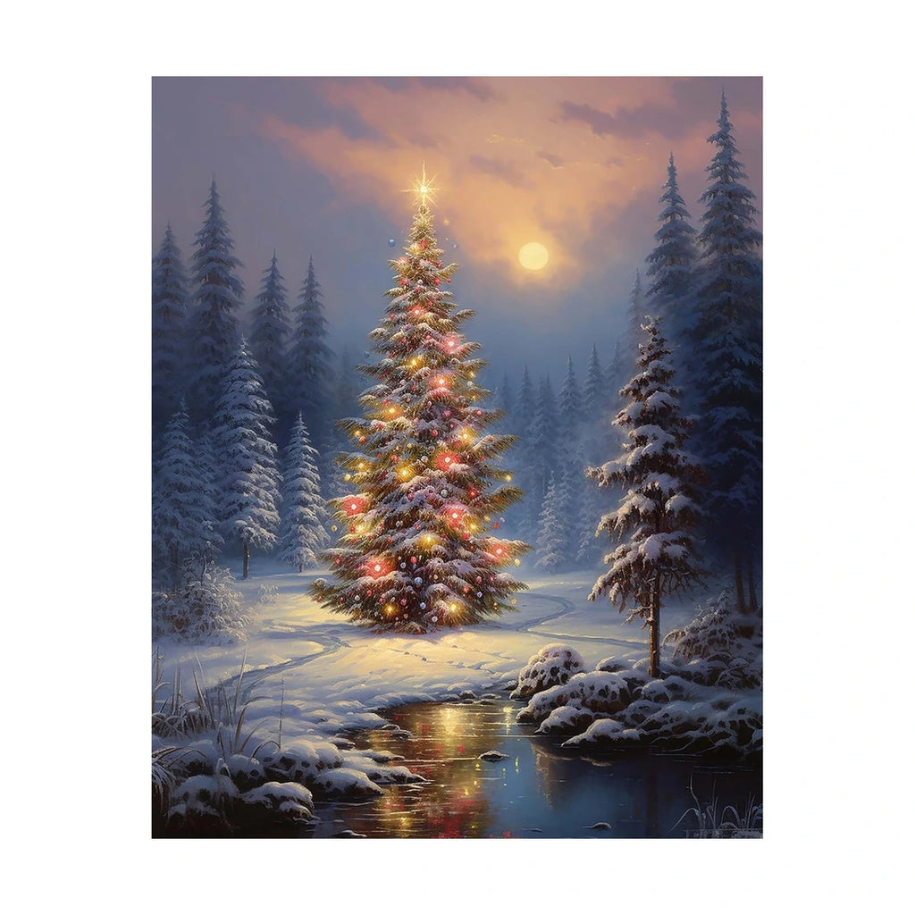 Christmas tree in a snowy forest diamond painting finished artwork