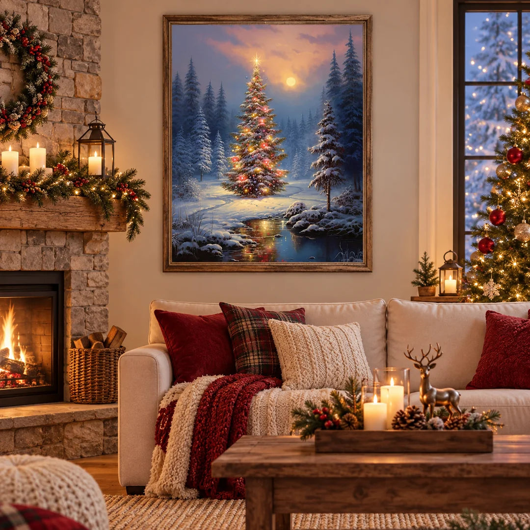 Christmas tree in a snowy forest diamond painting home scene
