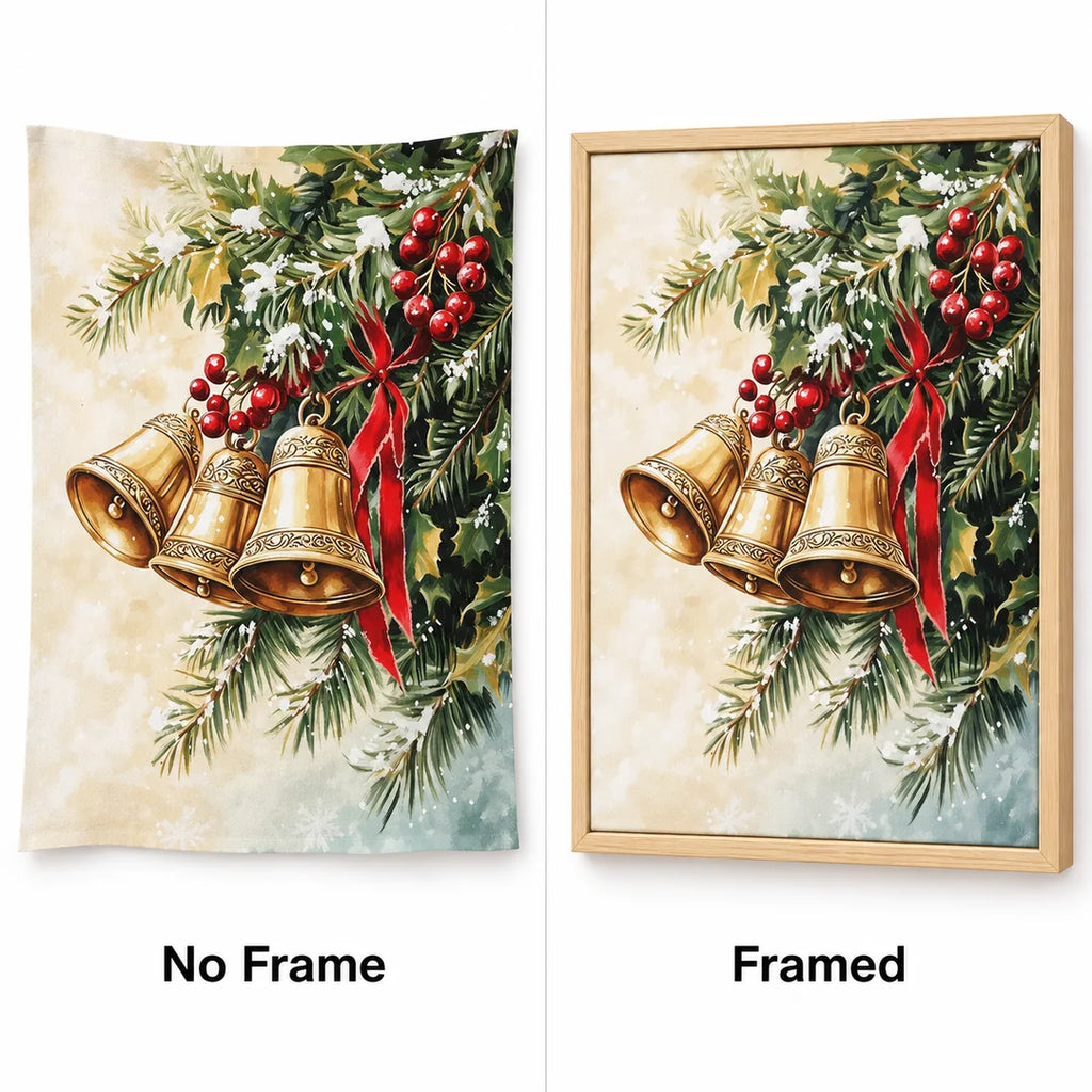 Christmas bells and holly diamond painting No Frame and Framed comparison