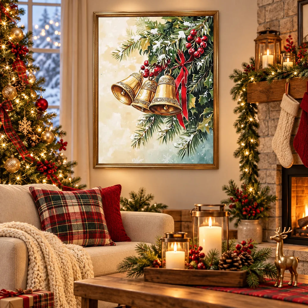 Christmas bells and holly diamond painting home scene