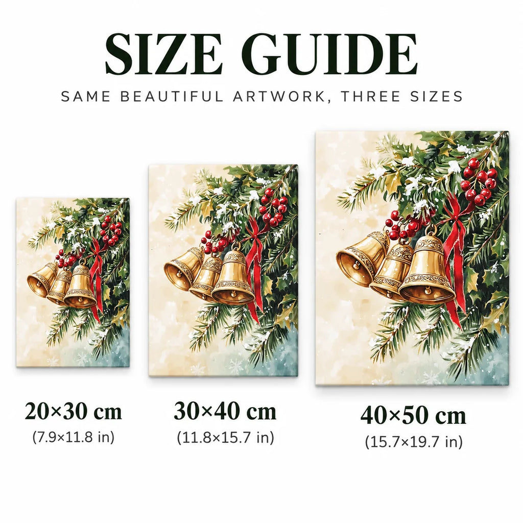 Christmas bells and holly diamond painting size guide