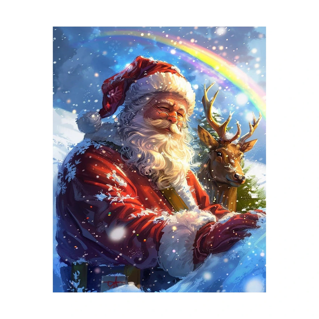 Santa with reindeer and rainbow diamond painting finished artwork