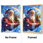 Santa with reindeer and rainbow diamond painting home scene