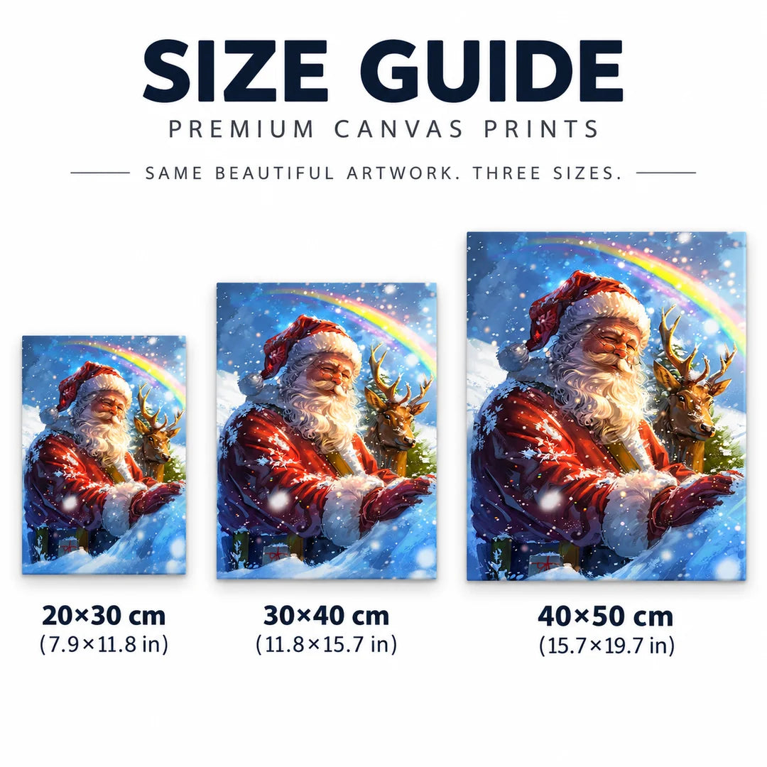 Santa with reindeer and rainbow diamond painting size guide