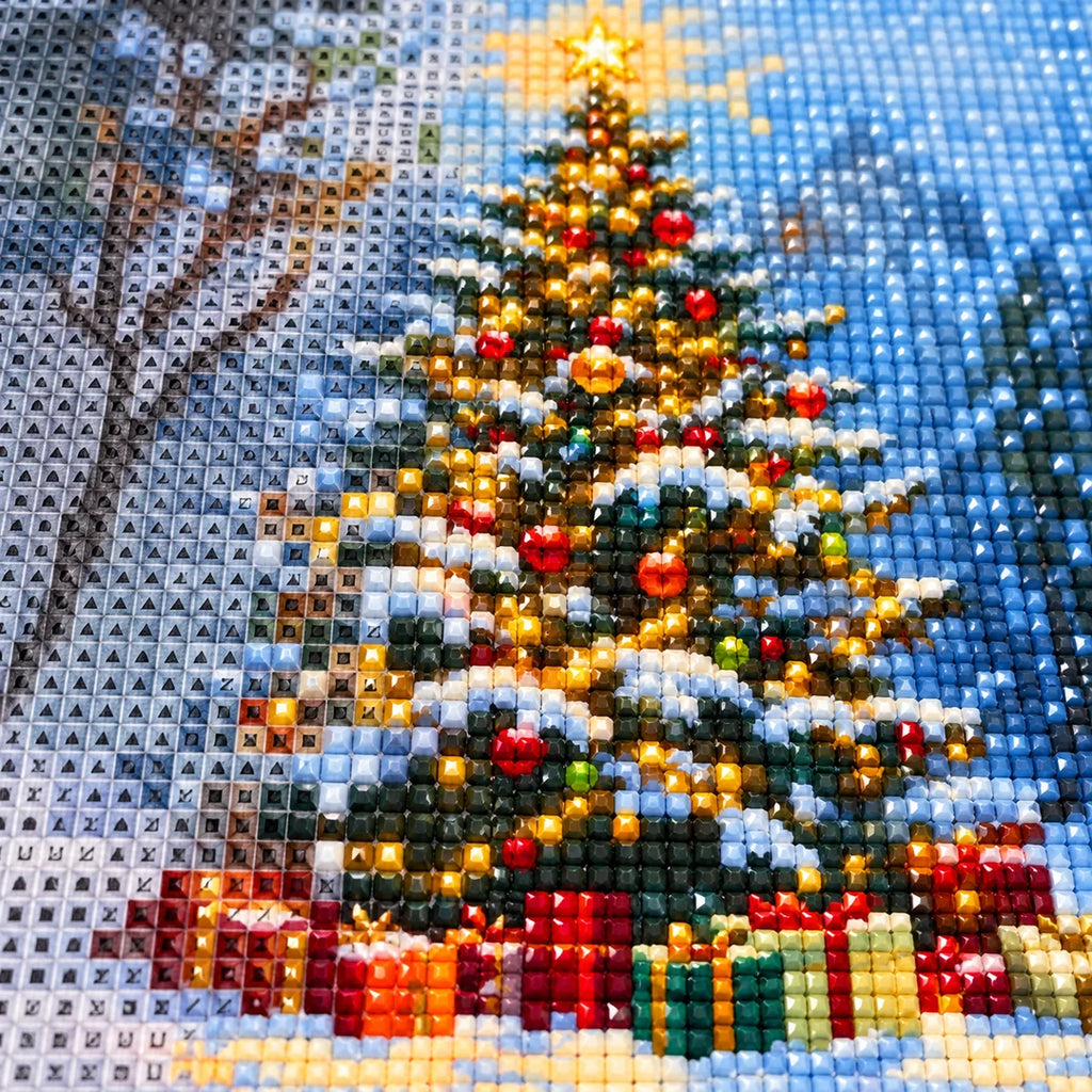 Christmas tree with presents diamond painting drill and canvas detail