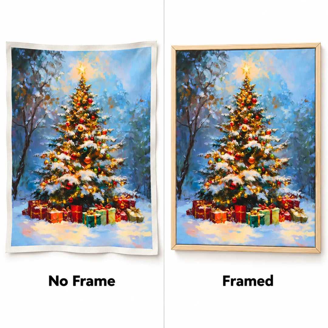 Christmas tree with presents diamond painting No Frame and Framed comparison