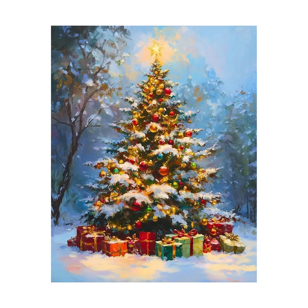 Christmas tree with presents diamond painting original artwork
