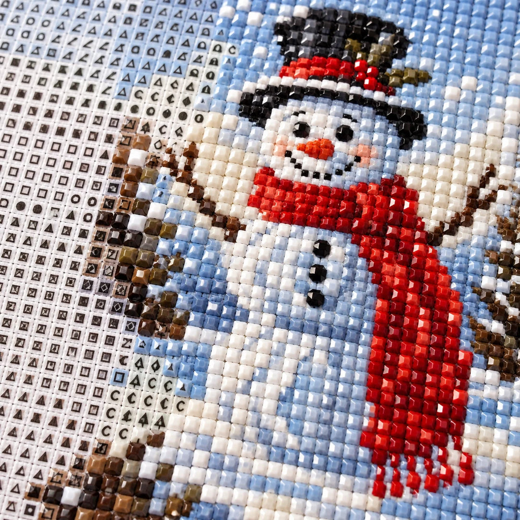 snowman in a winter scene diamond painting drill and canvas detail