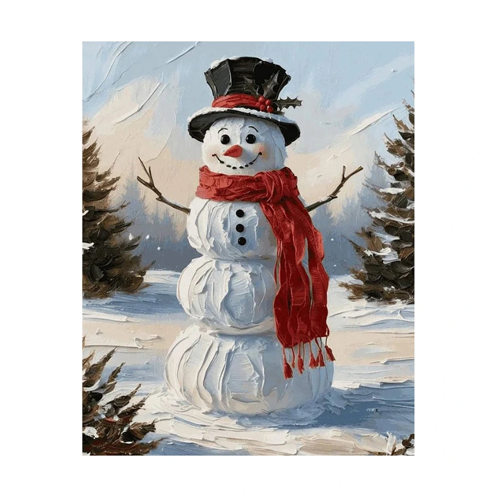 snowman in a winter scene diamond painting finished artwork