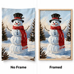 snowman in a winter scene diamond painting No Frame and Framed comparison