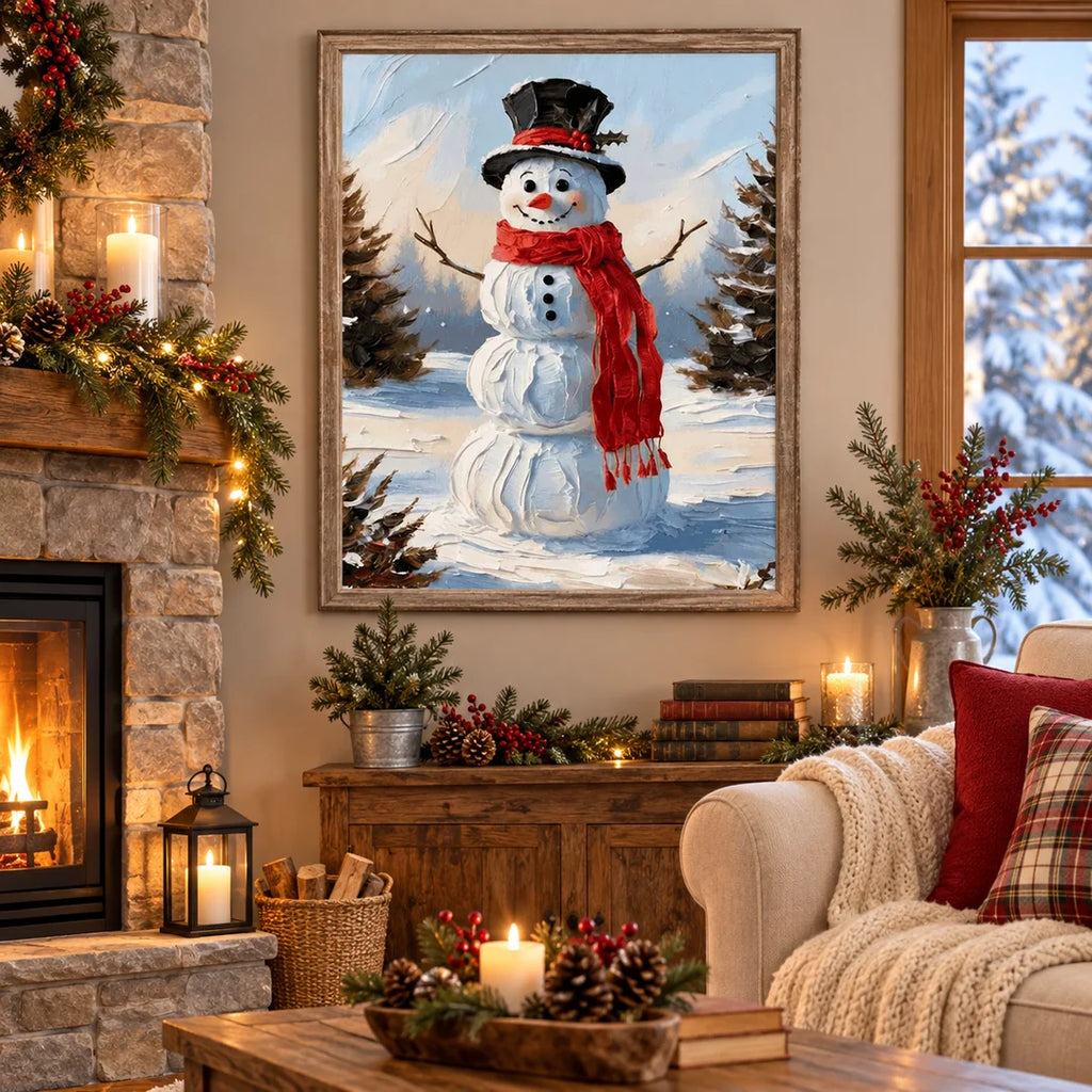 snowman in a winter scene diamond painting home scene