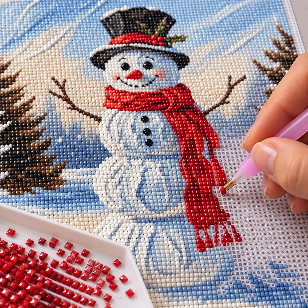 snowman in a winter scene diamond painting process