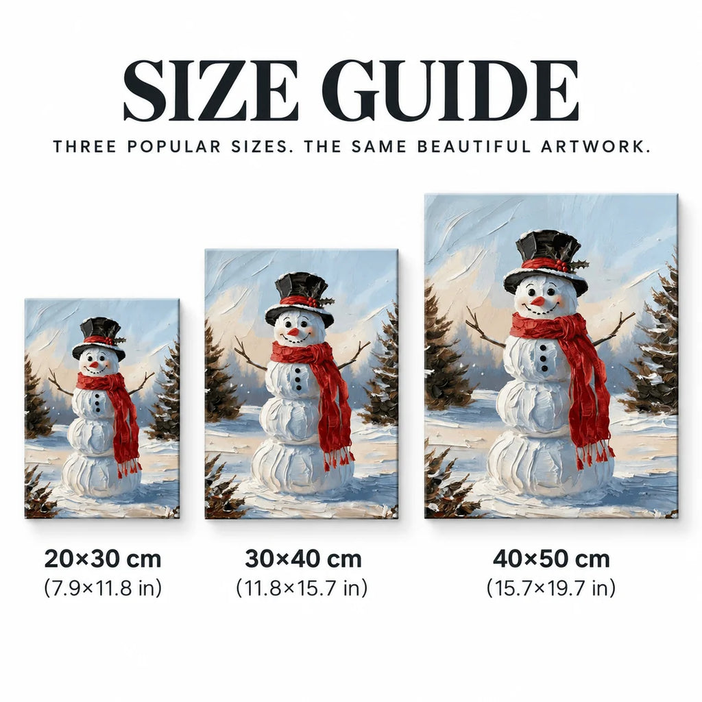 snowman in a winter scene diamond painting size guide