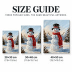 snowman in a winter scene diamond painting size guide