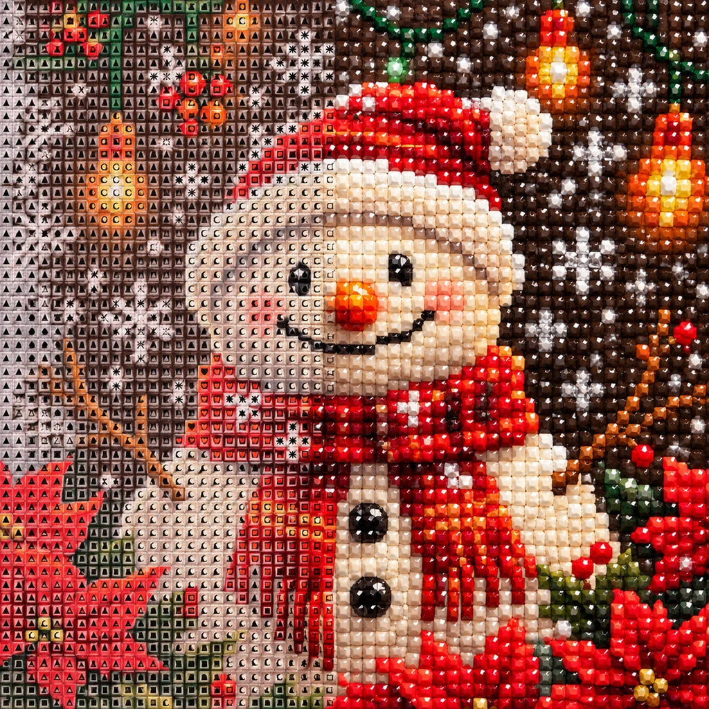 festive snowman with ornaments diamond painting drill and canvas detail
