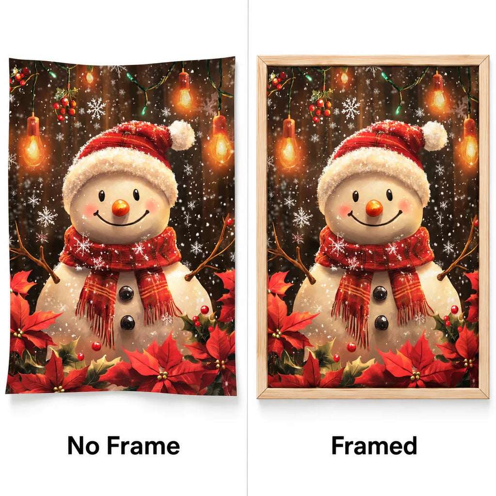 festive snowman with ornaments diamond painting No Frame and Framed comparison