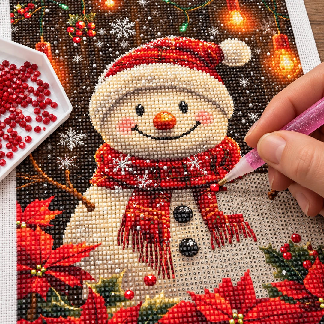 festive snowman with ornaments diamond painting process