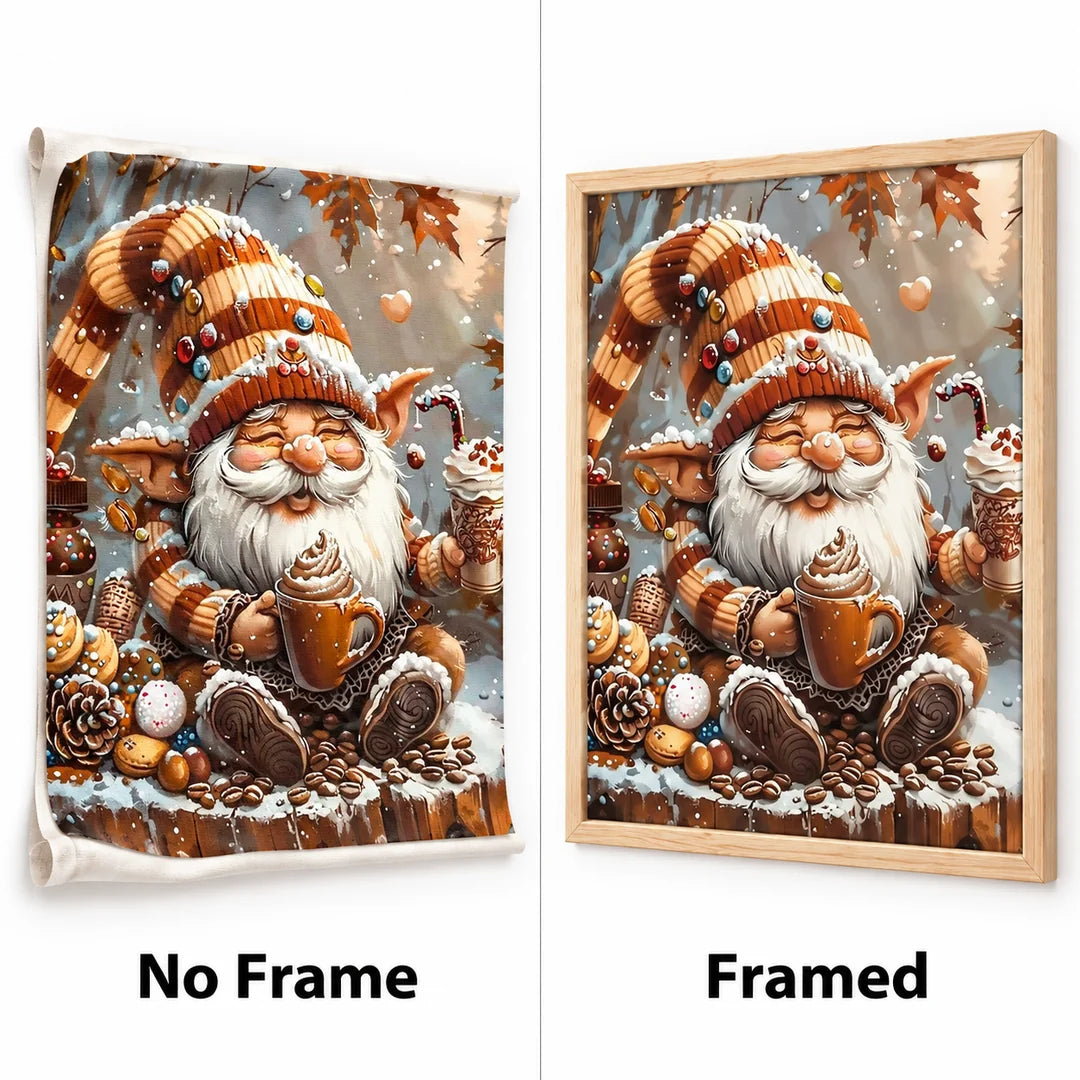 Santa with cookies and cocoa diamond painting No Frame and Framed comparison