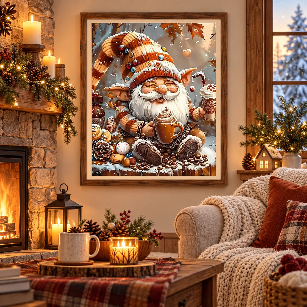 Santa with cookies and cocoa diamond painting home scene