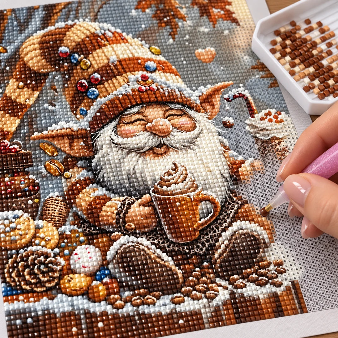 Santa with cookies and cocoa diamond painting process