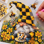 Christmas gnome with bees and flowers diamond painting drill and canvas detail