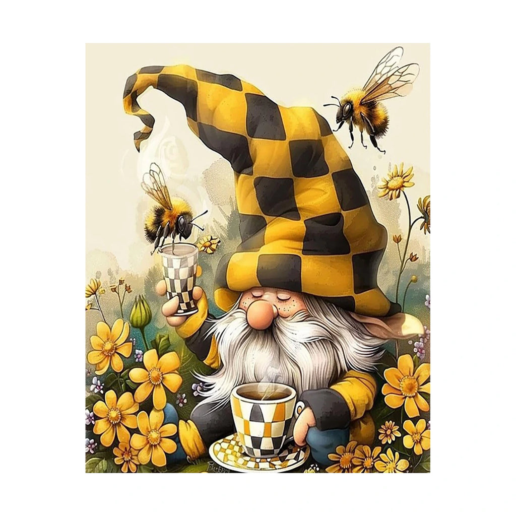 Christmas gnome with bees and flowers diamond painting finished artwork