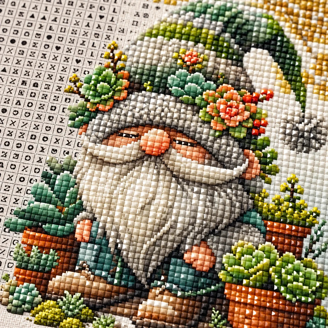 Christmas gnome with succulents diamond painting drill and canvas detail