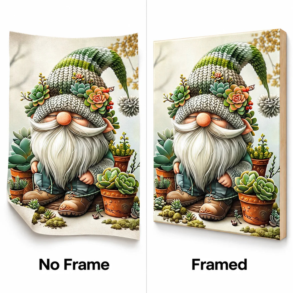 Christmas gnome with succulents diamond painting No Frame and Framed comparison