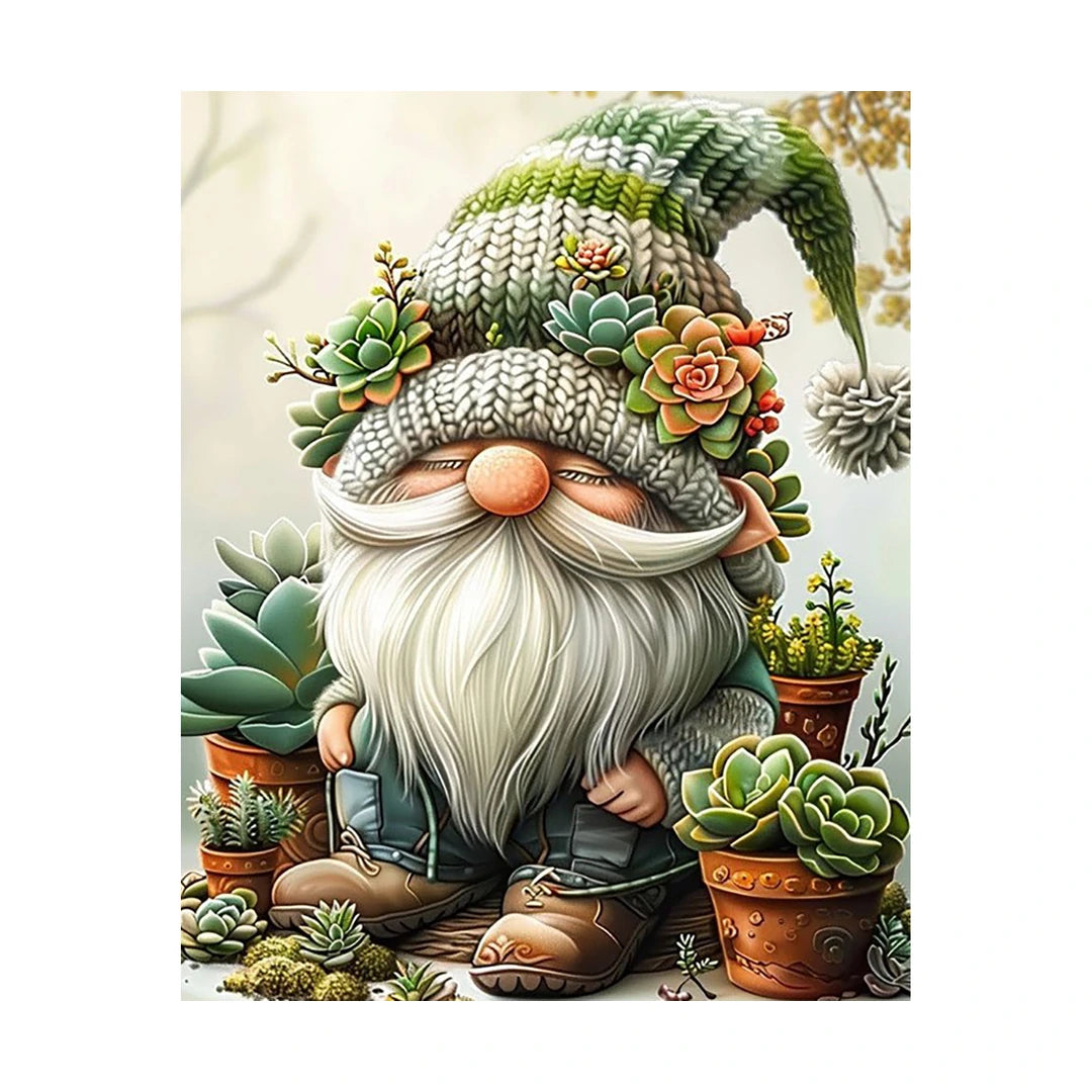 Christmas gnome with succulents diamond painting original artwork
