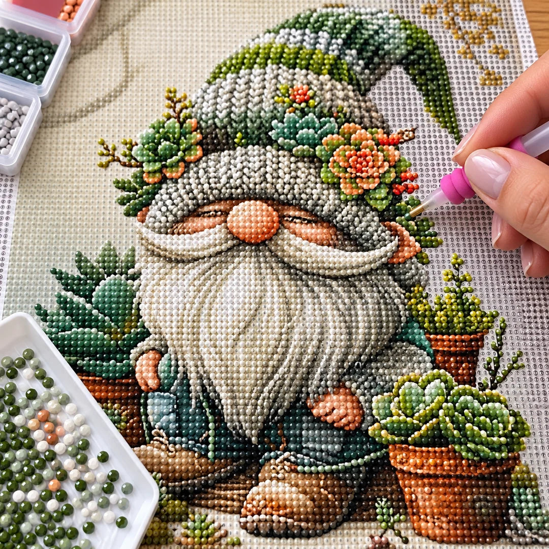 Christmas gnome with succulents diamond painting process