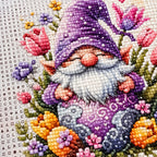 purple floral Christmas gnome diamond painting drill and canvas detail