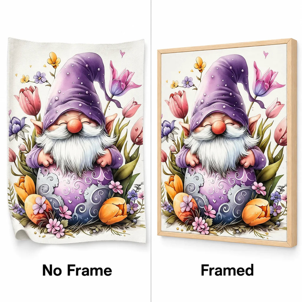 purple floral Christmas gnome diamond painting No Frame and Framed comparison