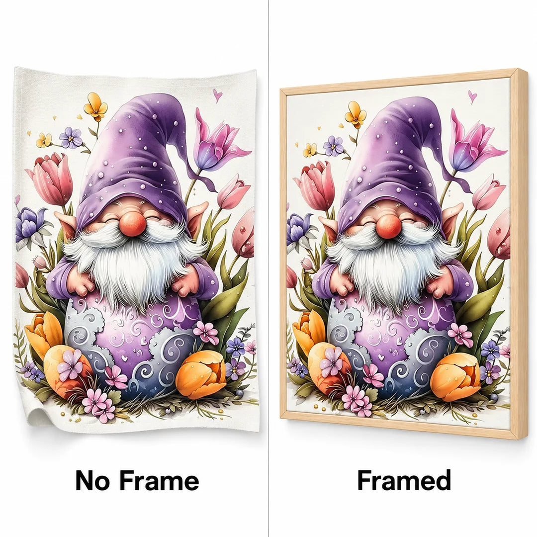 purple floral Christmas gnome diamond painting No Frame and Framed comparison