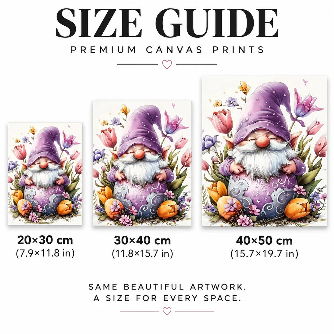 purple floral Christmas gnome diamond painting size guide