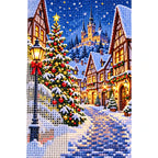 Christmas Snowy Village Tree diamond and canvas detail