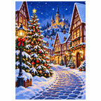 Christmas Snowy Village Tree finished diamond artwork on white background
