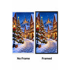 Christmas Snowy Village Tree No Frame and Framed comparison