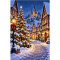 Christmas Snowy Village Tree original artwork on white background