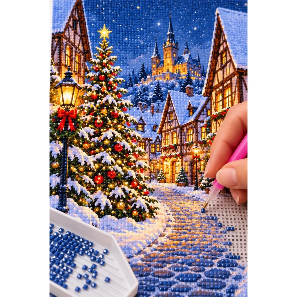 Christmas Snowy Village Tree diamond placement process