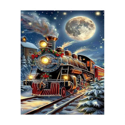 Christmas Steam Train Diamond Painting Kit original artwork on white background