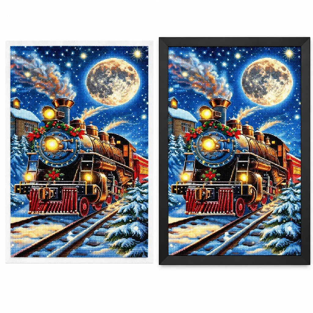 Christmas Steam Train Diamond Painting Kit frame comparison