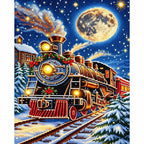 Christmas Steam Train Diamond Painting Kit finished diamond artwork on white background