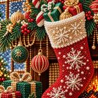 Christmas Stocking Fireplace Pearl Diamond Painting Kit detail image